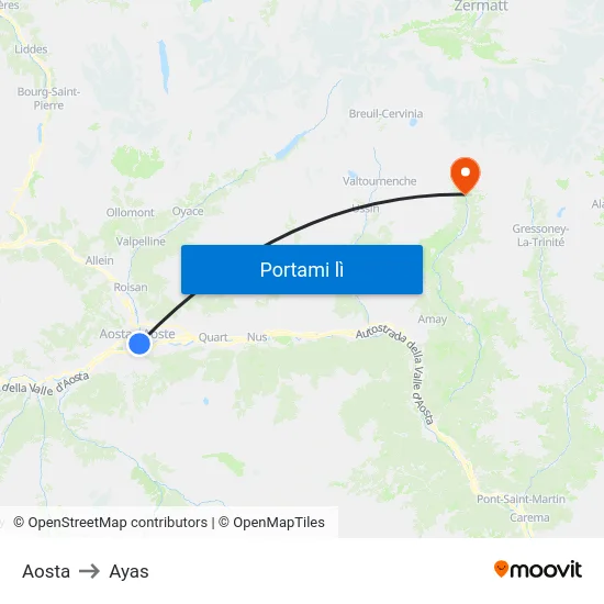 Aosta to Ayas map