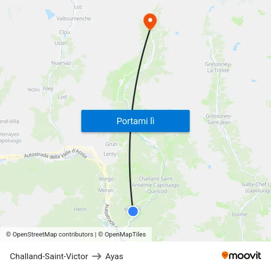 Challand-Saint-Victor to Ayas map
