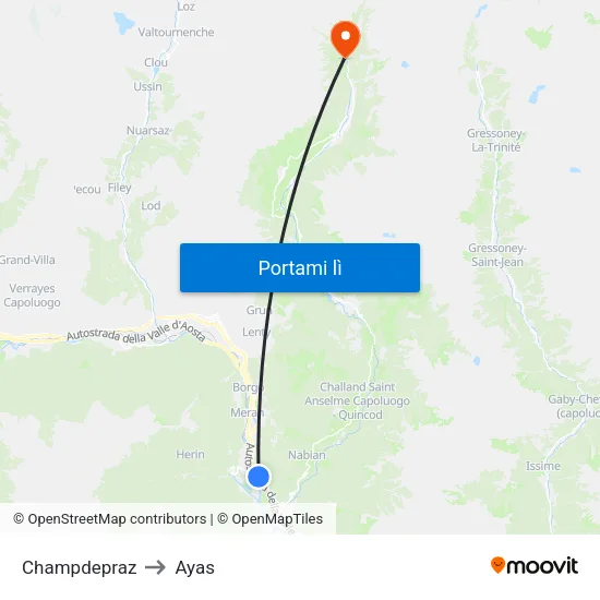 Champdepraz to Ayas map