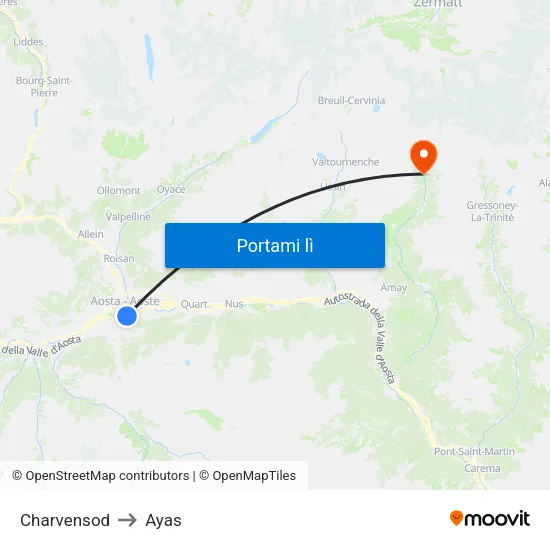 Charvensod to Ayas map