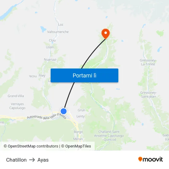 Chatillon to Ayas map