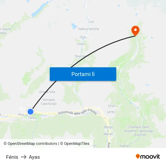 Fénis to Ayas map