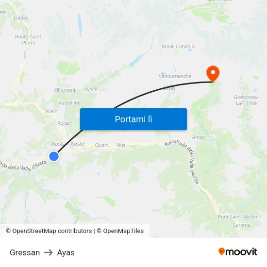 Gressan to Ayas map