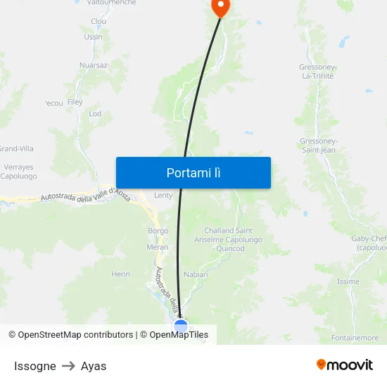 Issogne to Ayas map