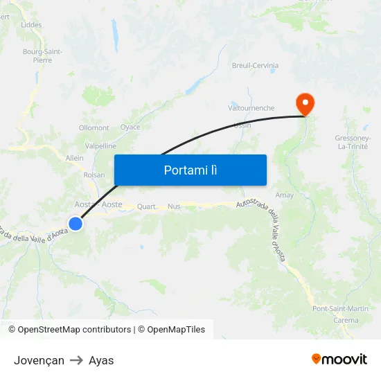 Jovençan to Ayas map