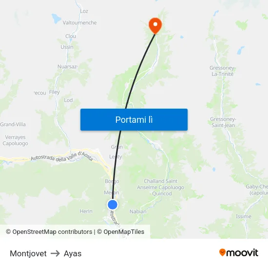Montjovet to Ayas map