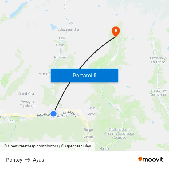 Pontey to Ayas map