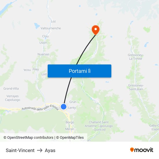 Saint-Vincent to Ayas map