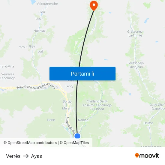 Verrès to Ayas map