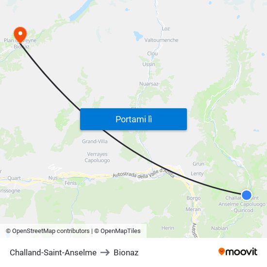 Challand-Saint-Anselme to Bionaz map