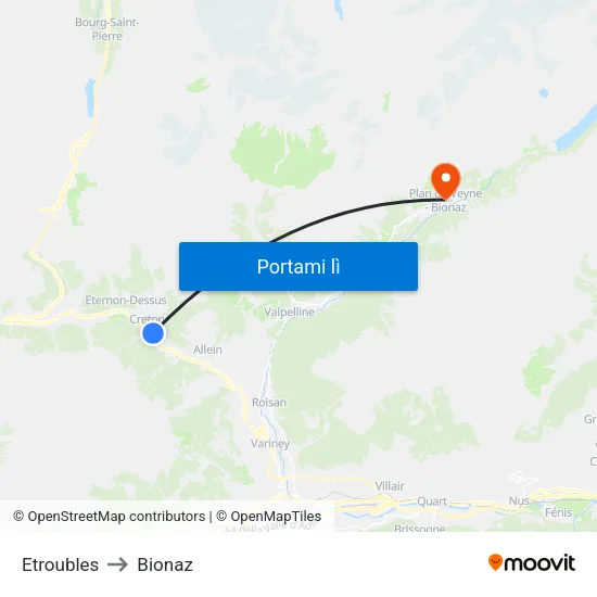 Etroubles to Bionaz map