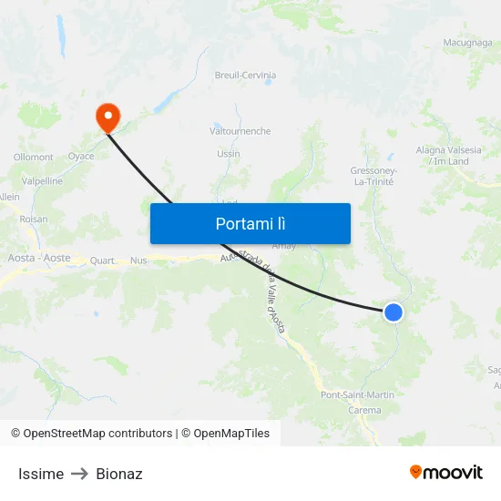 Issime to Bionaz map