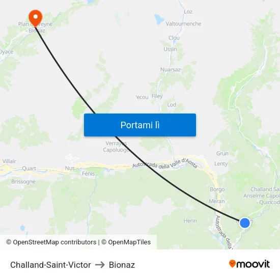 Challand-Saint-Victor to Bionaz map