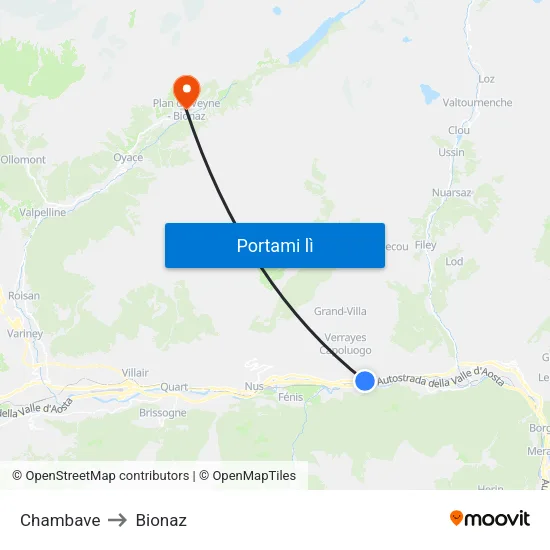 Chambave to Bionaz map