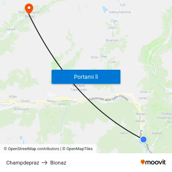 Champdepraz to Bionaz map
