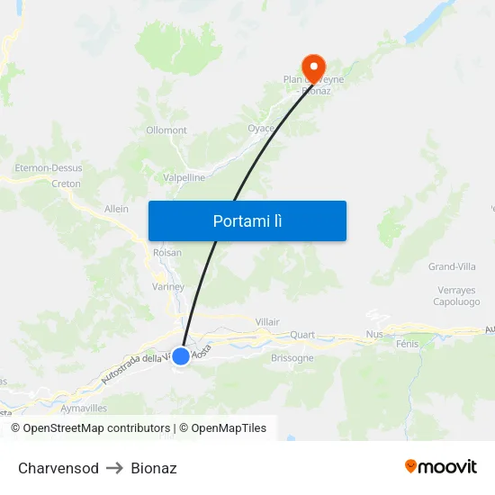 Charvensod to Bionaz map