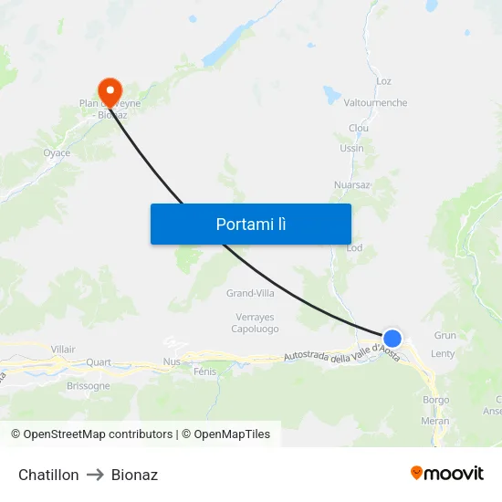 Chatillon to Bionaz map