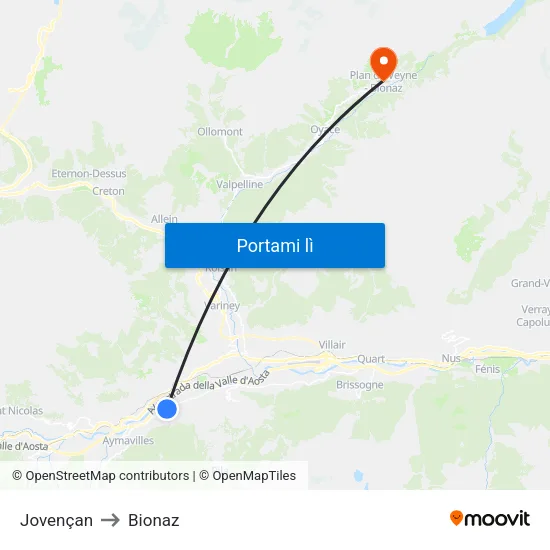 Jovençan to Bionaz map