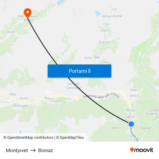 Montjovet to Bionaz map