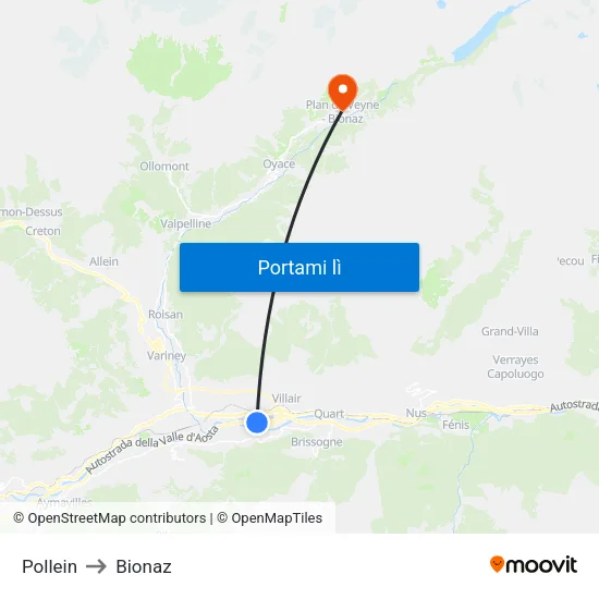 Pollein to Bionaz map