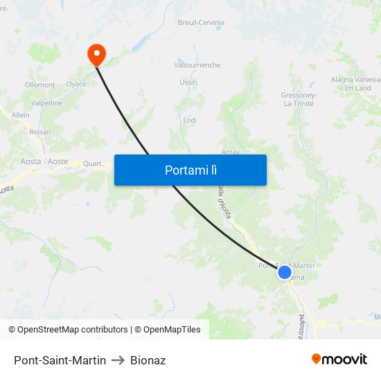 Pont-Saint-Martin to Bionaz map