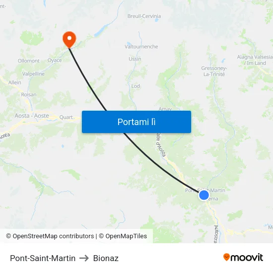 Pont-Saint-Martin to Bionaz map
