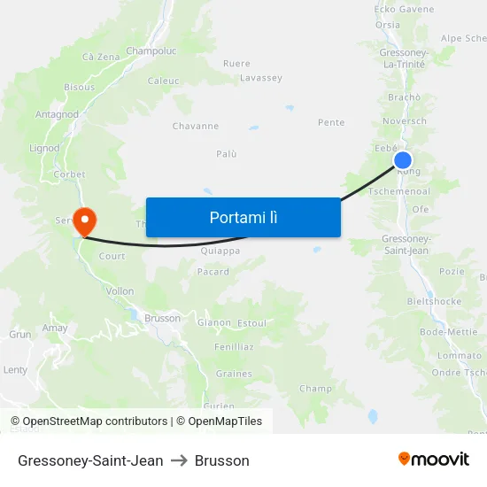 Gressoney-Saint-Jean to Brusson map