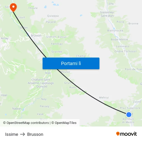 Issime to Brusson map