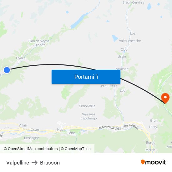 Valpelline to Brusson map