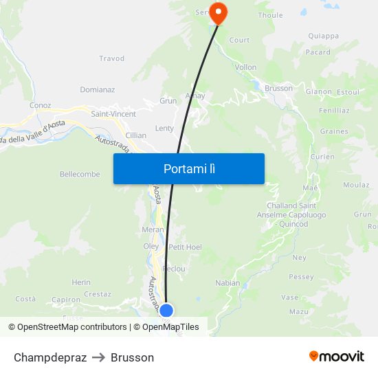 Champdepraz to Brusson map