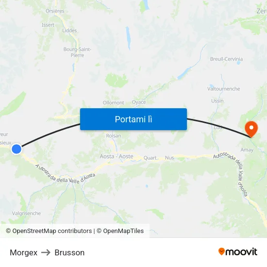 Morgex to Brusson map