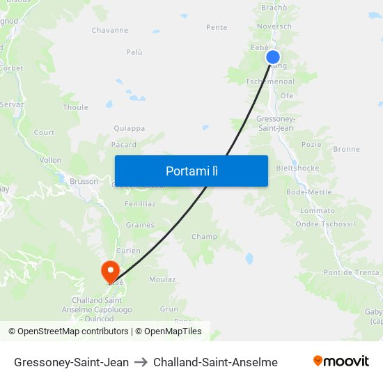 Gressoney-Saint-Jean to Challand-Saint-Anselme map