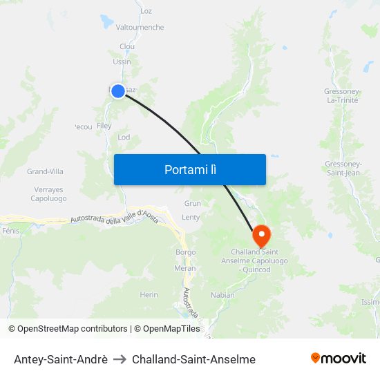 Antey-Saint-Andrè to Challand-Saint-Anselme map