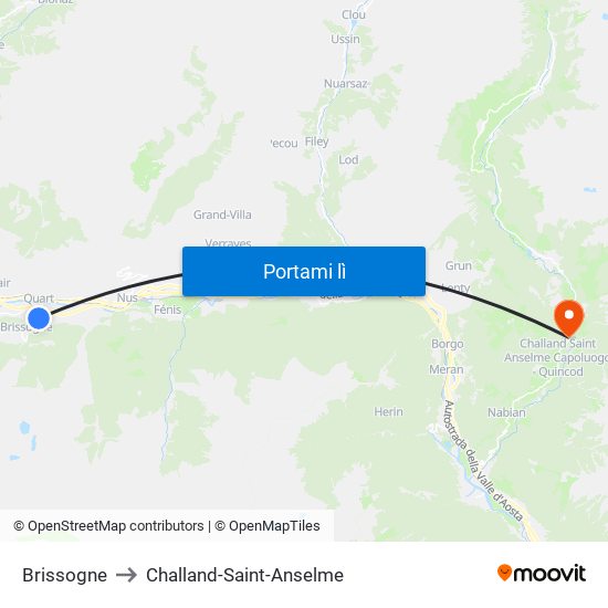 Brissogne to Challand-Saint-Anselme map