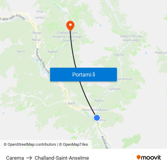 Carema to Challand-Saint-Anselme map