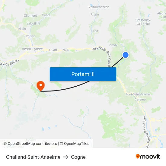Challand-Saint-Anselme to Cogne map