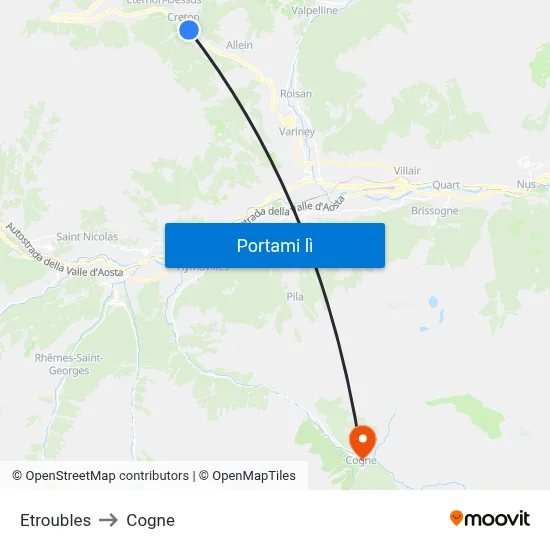 Etroubles to Cogne map