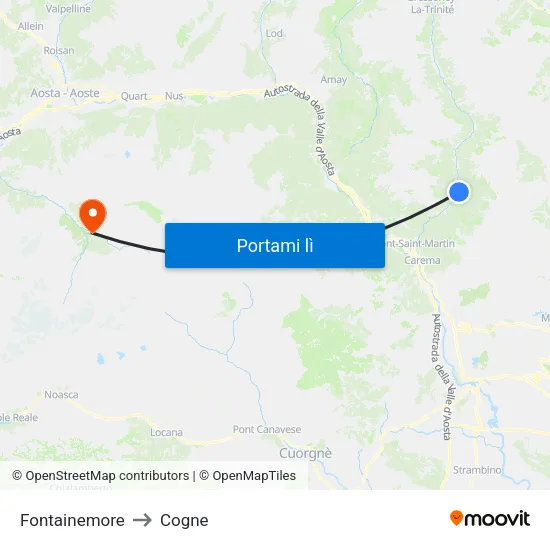 Fontainemore to Cogne map