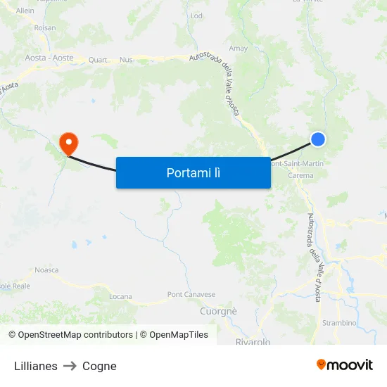 Lillianes to Cogne map