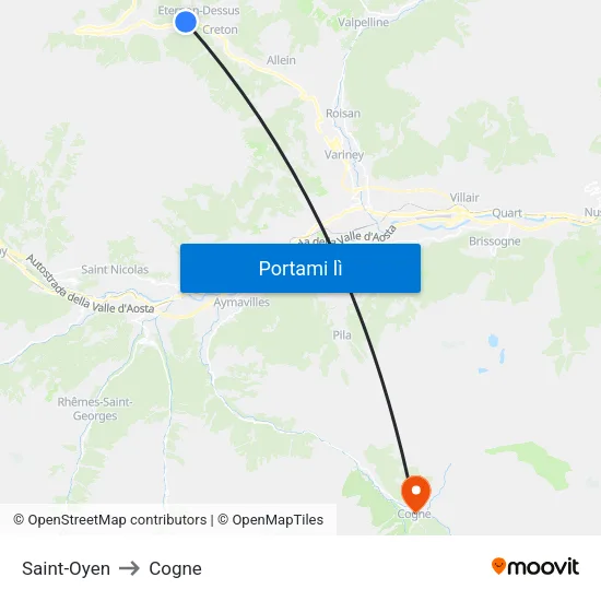 Saint-Oyen to Cogne map