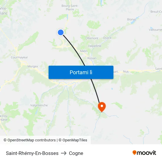 Saint-Rhémy-En-Bosses to Cogne map
