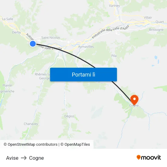 Avise to Cogne map