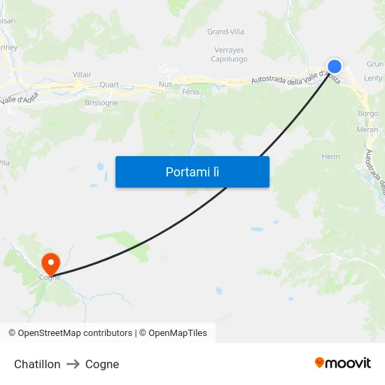Chatillon to Cogne map