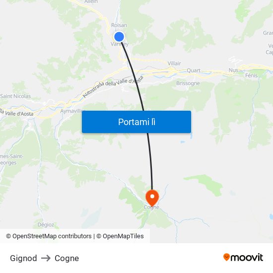 Gignod to Cogne map