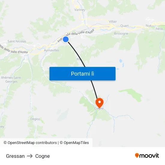 Gressan to Cogne map