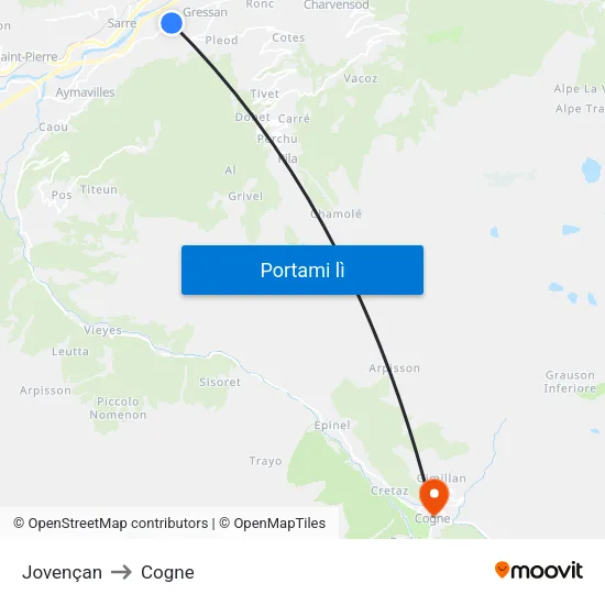 Jovençan to Cogne map