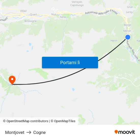 Montjovet to Cogne map