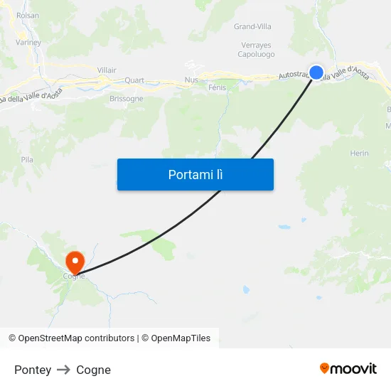 Pontey to Cogne map