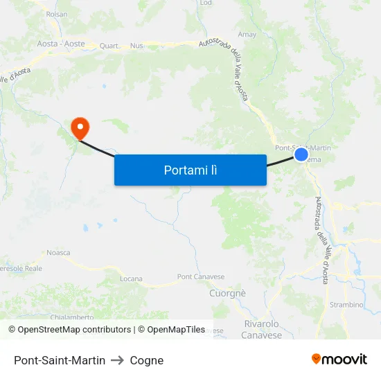 Pont-Saint-Martin to Cogne map