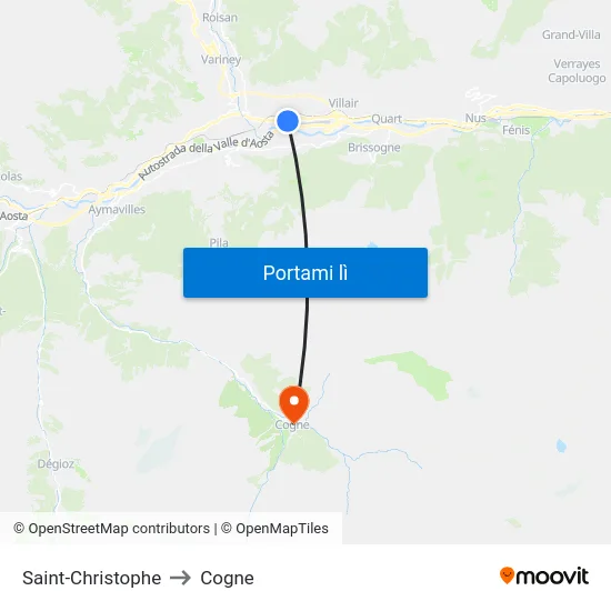 Saint-Christophe to Cogne map
